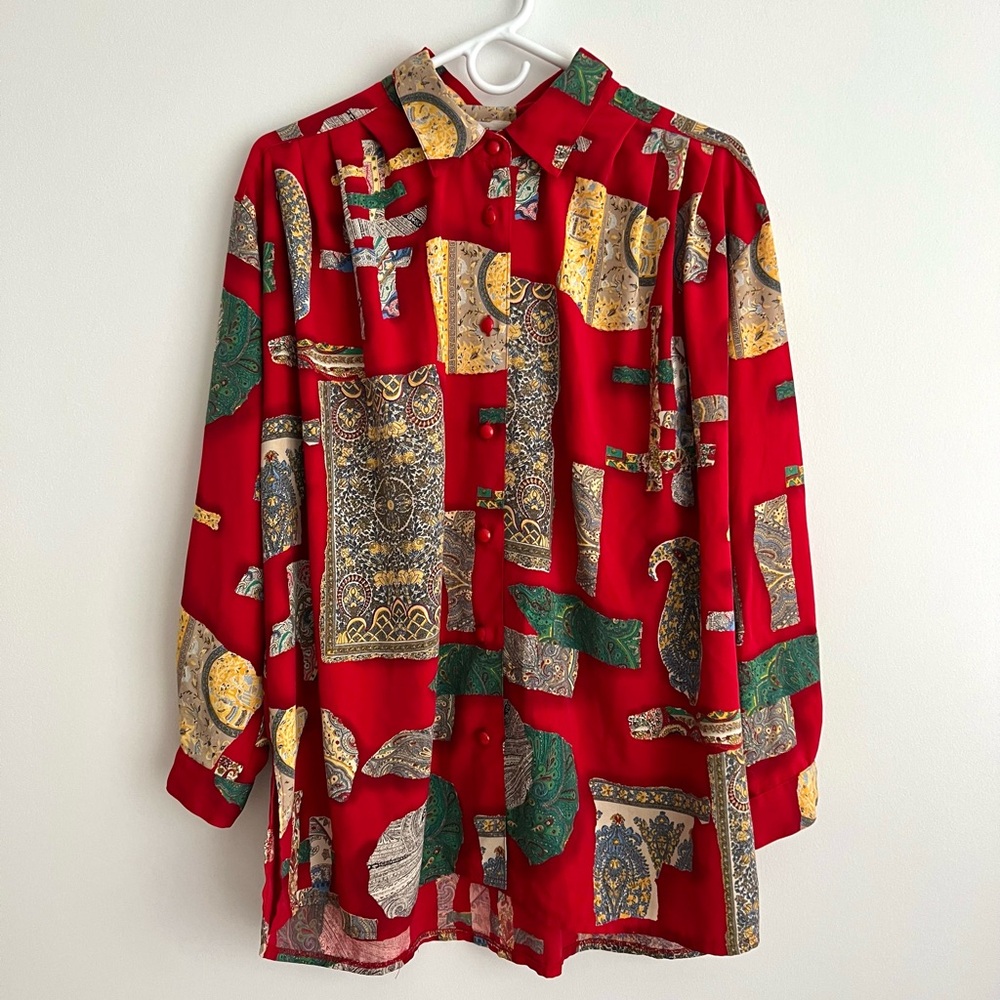 Vintage Silky Blouse with Paisley Museum Art Piece Prints